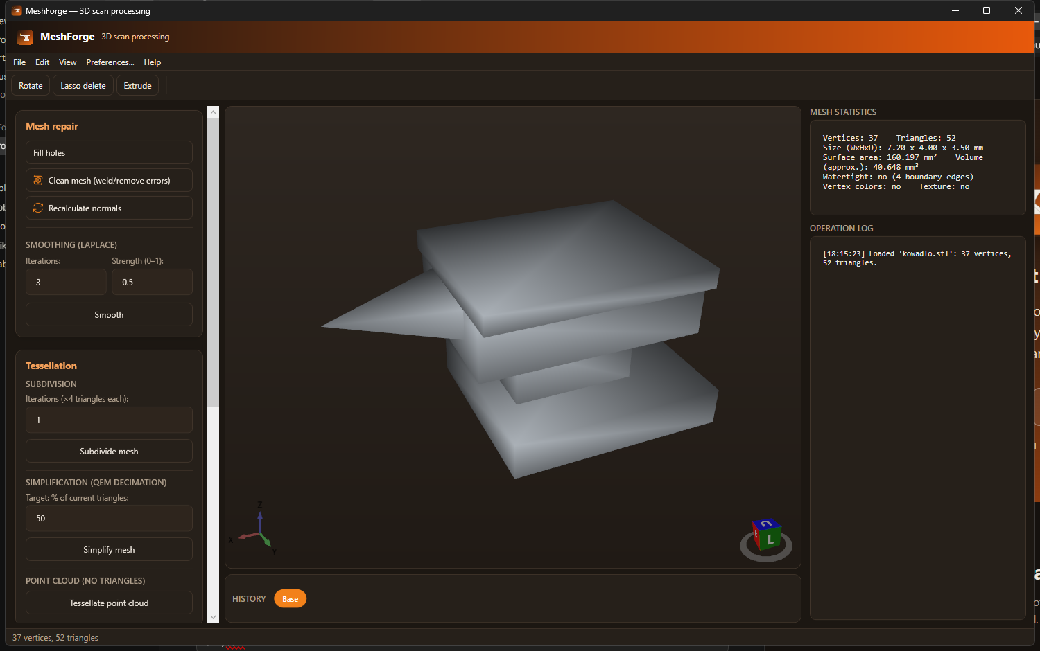 MeshForge main window with a loaded 3D scan